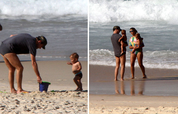 Marcelo Serrado curte dia de praia com a família