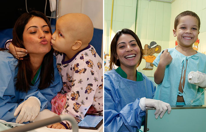 Carol Castro visita pacientes e doa sangue no Hemorio