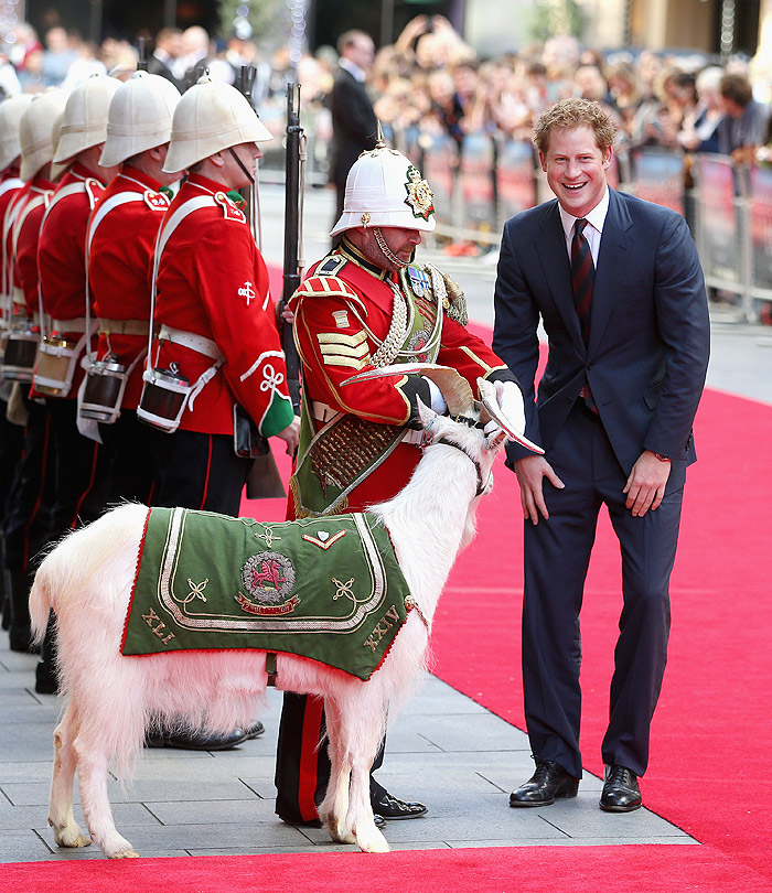 Príncipe Harry se diverte com bode na entrada de evento em Londres