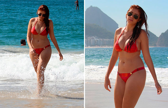 Amanda Gontijo aproveita praia carioca ao lado de seu novo amor