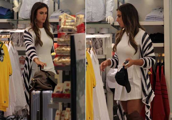 Nicole Bahls faz compras depois de chegar a São Paulo