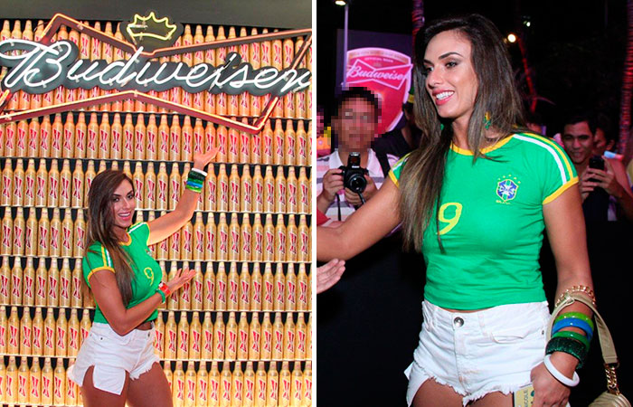 Nicole Bahls encontra Olin Batista em festa do Hotel Budweiser