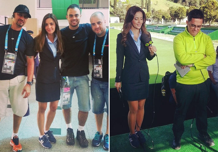 Apesar de terninho e saia, Paloma Tocci não dispensa tênis durante transmissões