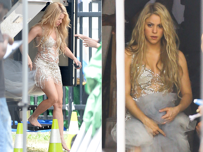  Shakira usa vestido curtinho e transparente em gravação de clipe