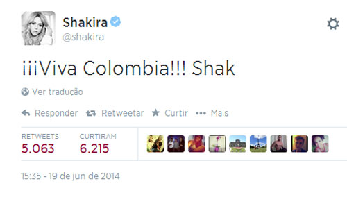 Com Piqué eliminado, Shakira comemora segunda vitória da Colômbia 