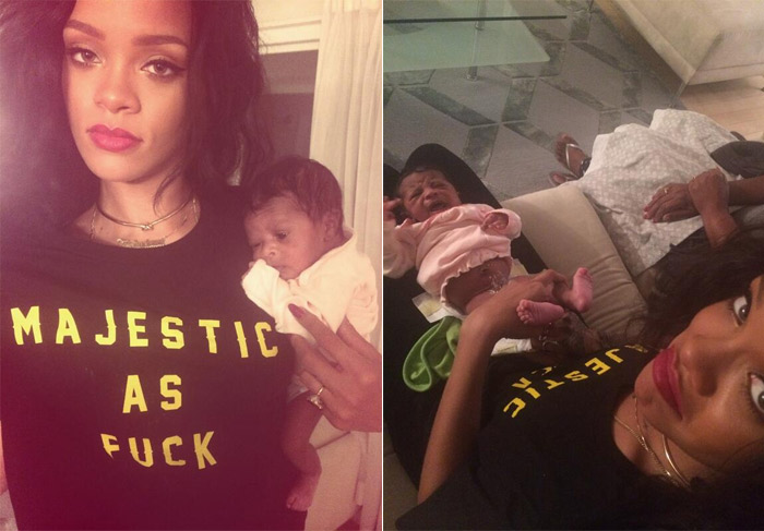 Eca! Rihanna troca a fralda da sobrinha e faz cara feia