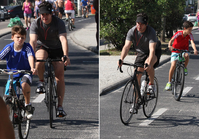 Murilo Benício pedala pela orla da Barra da Tijuca