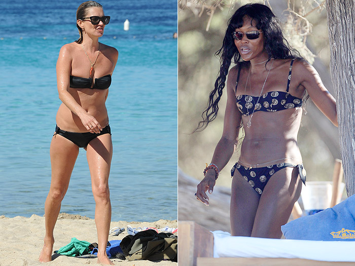 De biquíni, Kate Moss e Naomi Campbell curtem dia de sol em Ibiza