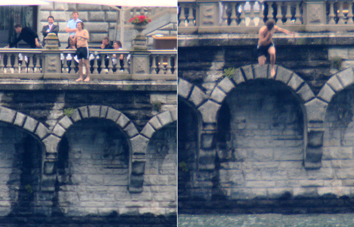 Radical! Harry Styles pula da sacada de seu hotel e mergulha num lago