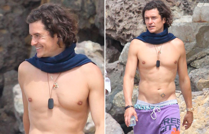  Uau! Orlando Bloom passeia sem camisa pela praia de Malibu, Califórnia