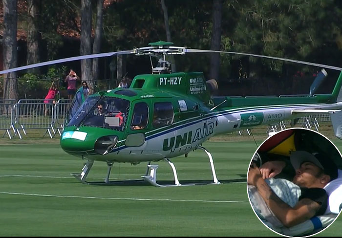 Neymar chora ao deixar a Granja Comary de helicóptero