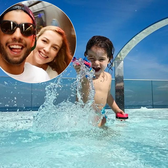 Pedro Scooby mostra a felicidade do pequeno Dom na piscina