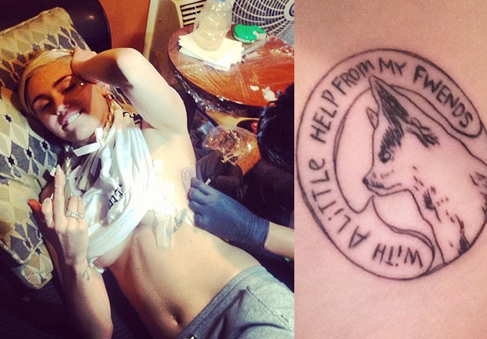 Miley Cyrus tatua música dos Beatles no corpo