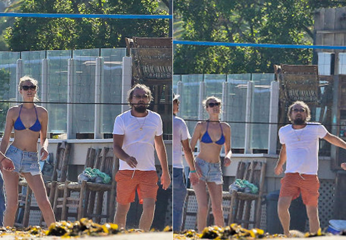 De novo visual, Leonardo DiCaprio joga vôlei com a namorada