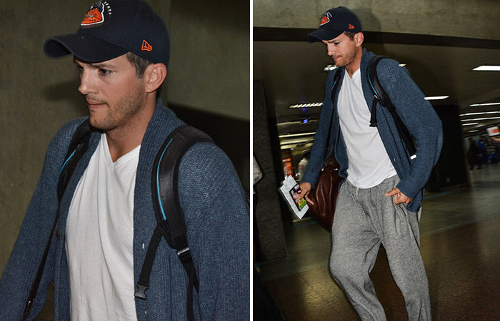 pós viagem romântica com Mila Kunis, Ashton Kutcher desembarca sozinho no Brasil