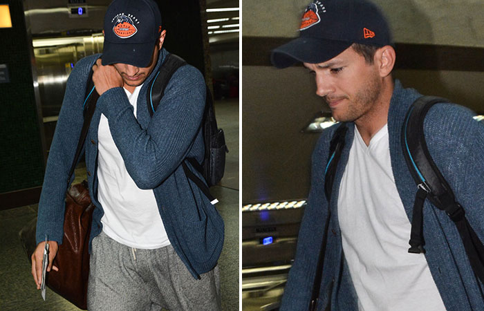 pós viagem romântica com Mila Kunis, Ashton Kutcher desembarca sozinho no Brasil