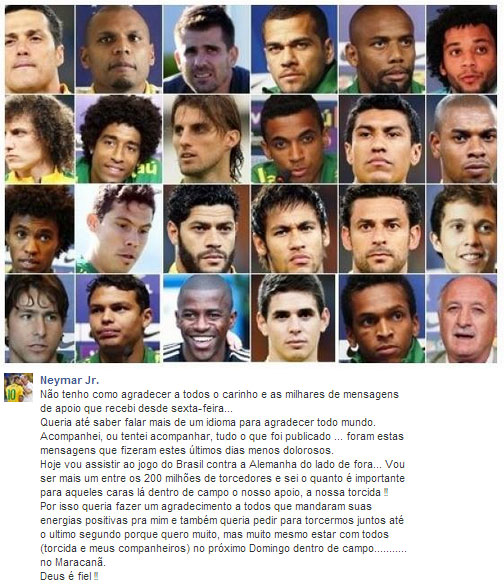 Neymar Jr manda mensagem aos colegas da seleção: 'Vamos torcer juntos até o último segundo'