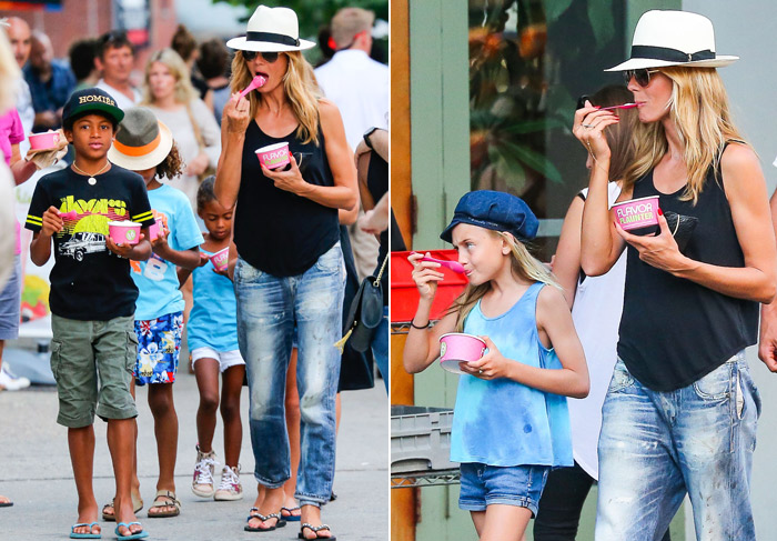 Heidi Klum toma frozen iogurte com os filhos em Nova York
