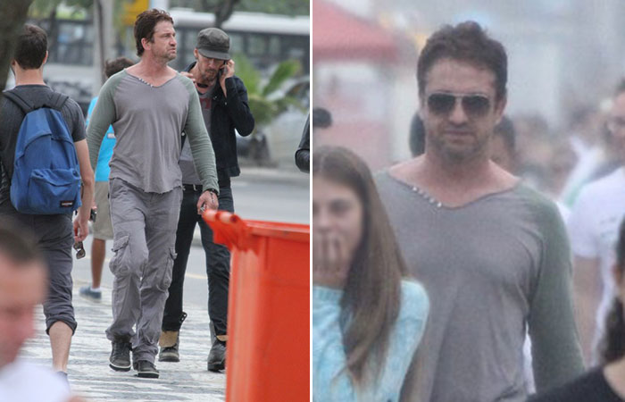 A Sozinho, Gerard Butler passeia pela orla da praia do Leblon