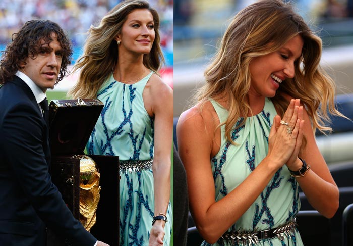 Gisele Bündchen e Carles Puyol apresentam a taça no Maracanã