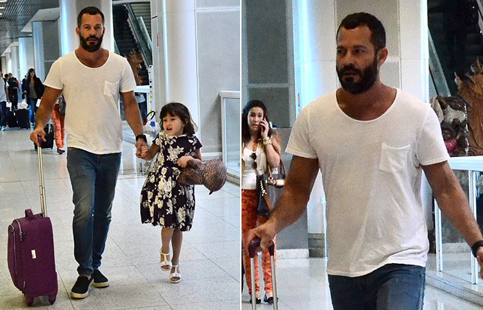 Malvino Salvador embarca com a filha, Sophia, no Rio de Janeiro