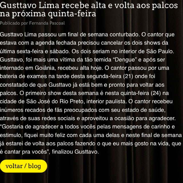 Gusttavo Lima tranquiliza fãs sobre seu estado de saúde e agradece preocupação