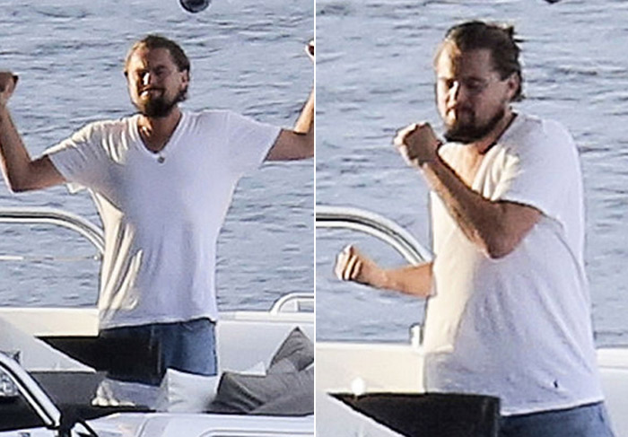 Leonardo DiCaprio ensaia golpes de karatê durante passeio de iate 