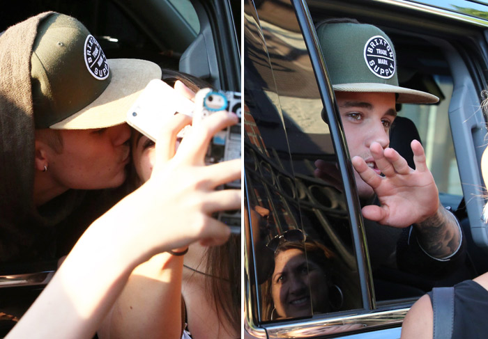 Justin Bieber dá beijo em fã em Los Angeles