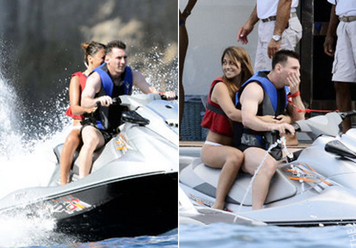  Lionel Messi anda de jet-ski com a mulher, Antonella