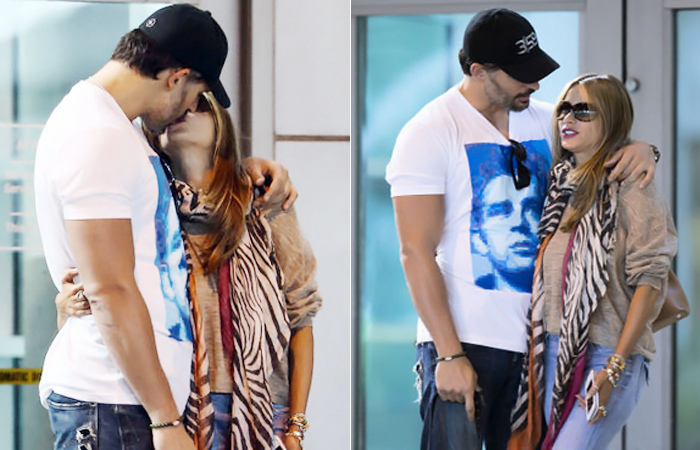 Sofia Vergara e namorado beijam muito em aeroporto de Miami