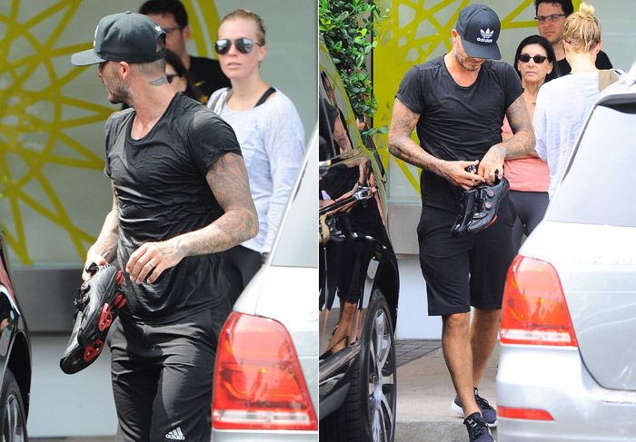 David Beckham deixa academia suado e com roupa colada no corpo