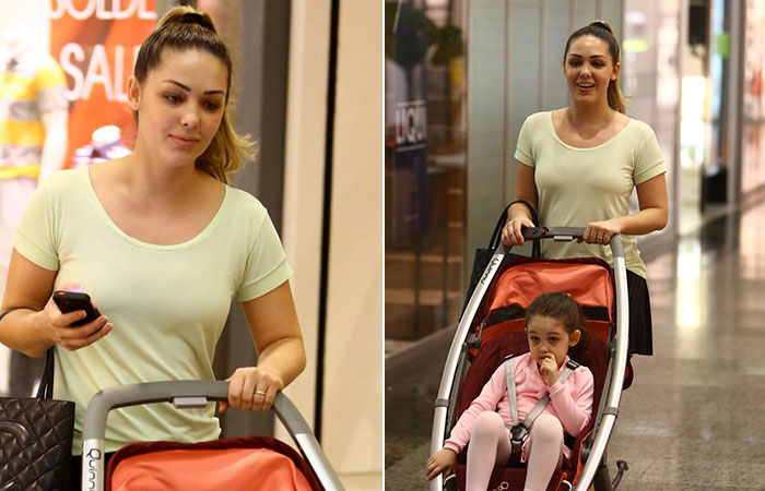 Tânia Mara passeia em shopping na companhia da filha
