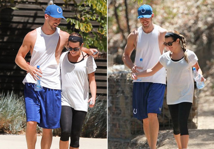 Só sorrisos! Lea Michele se exercita com namorado em Hollywood Hills