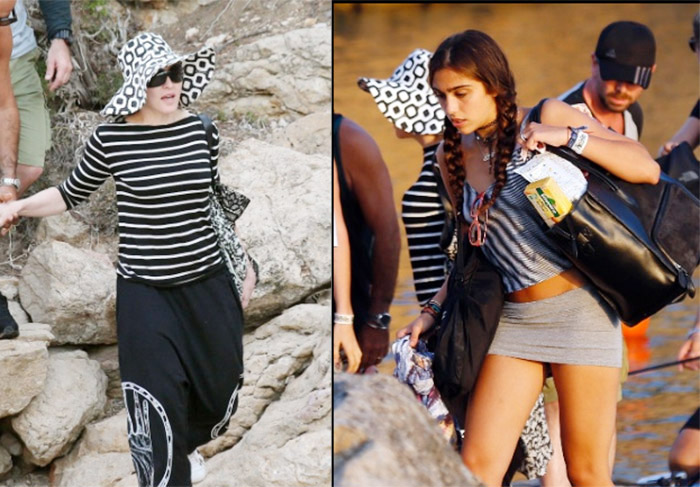 Ao lado da filha, Madonna aproveita praia em Ibiza