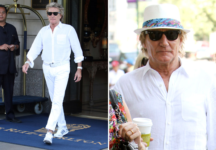 Rod Stewart aposta em look todo branco para passear por Nova York
