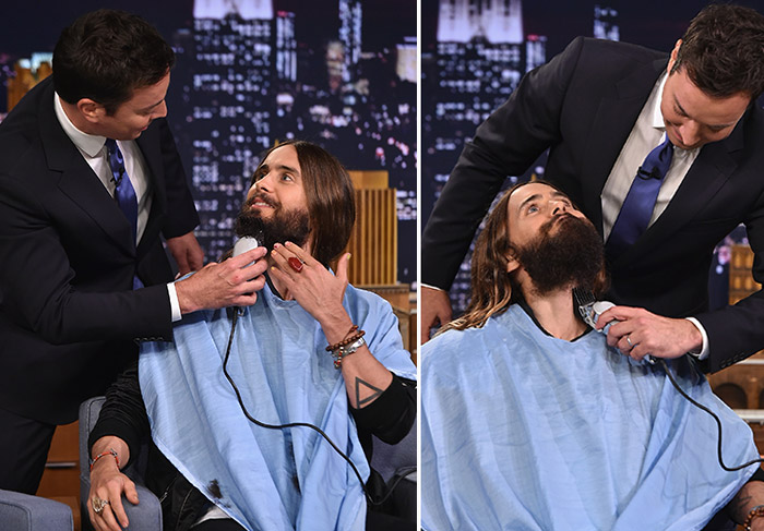 Apresentador tenta raspar a barba de Jared Leto durante entrevista