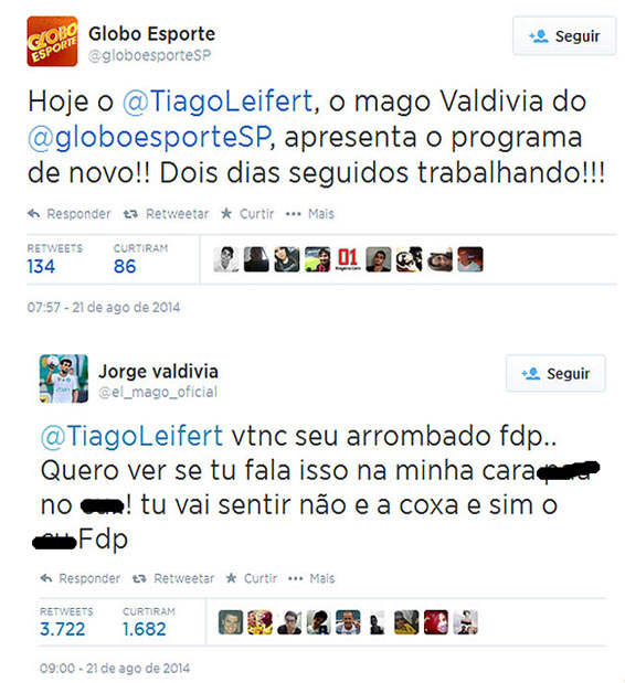 Tiago Leifert é xingado nas redes sociais por Valdívia, do Palmeiras