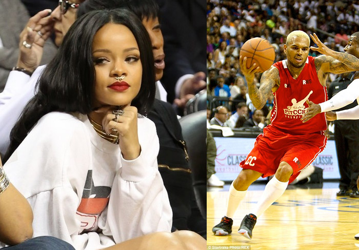 Sem mágoas... Rihanna assiste jogo de basquete de Chris Brown