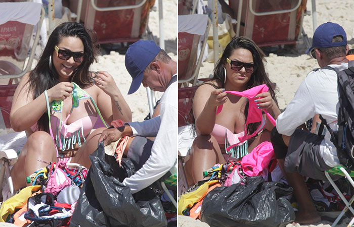 Mulher Melancia se bronzeia em praia carioca e confere modelo de biquínis 