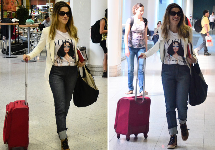 Com look descontraído, Ingrid Guimarães embarca em aeroporto no Rio