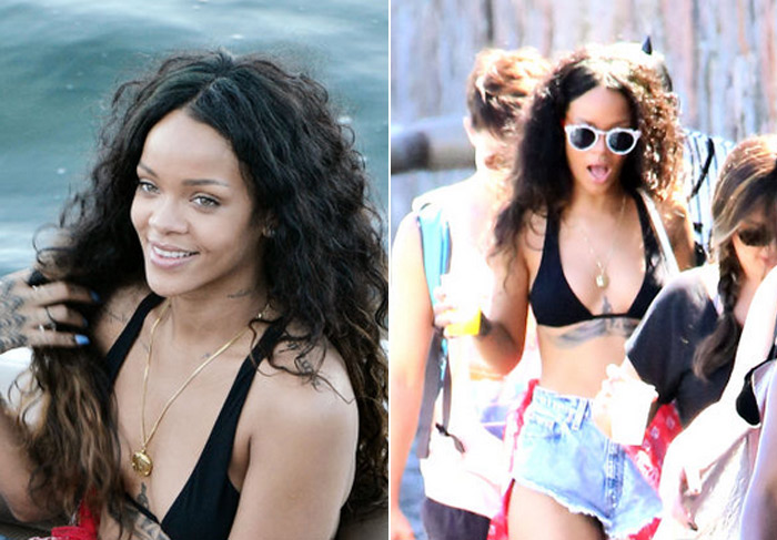 De biquíni, Rihanna se diverte em barco na Itália