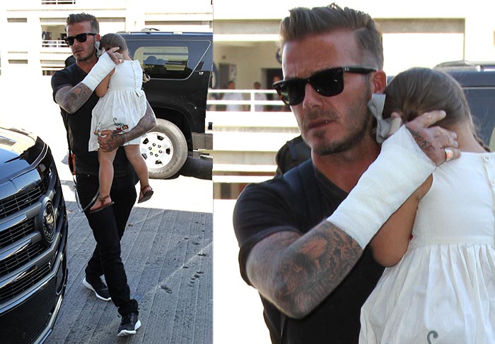 David Beckham surge de braço enfaixado em Los Angeles