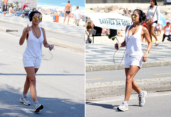 Anna Lima se exercita na praia da Barra, no Rio