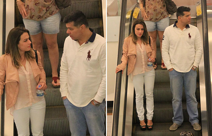 Maurício Mattar passeia com a namorada em shopping carioca