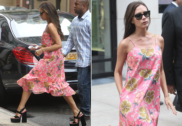 De vestido florido, Victoria Beckham faz compras em Nova York 