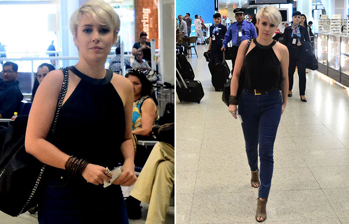 Juliana Lohmann é fotografada em aeroporto no Rio de Janeiro