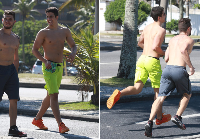 Enzo Celulari corre com amigo na orla da Barra da Tijuca