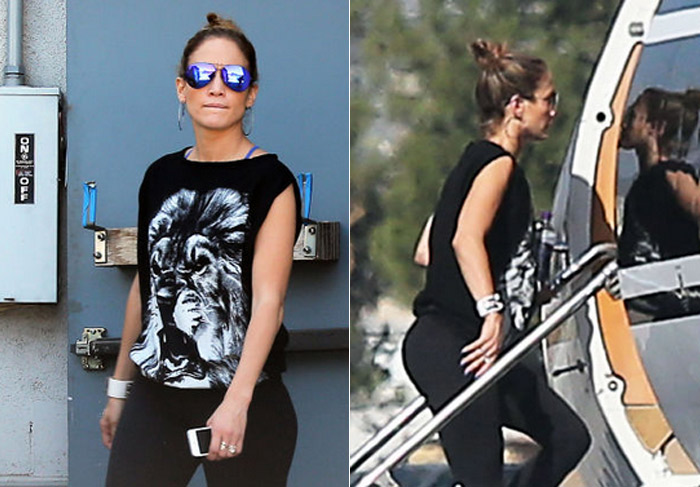 Jennifer Lopez embarca em jatinho particular no aeroporto de Los Angeles, Califórnia 