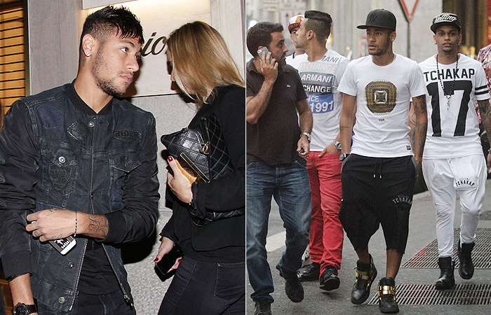 Neymar circula pelas ruas de Milão, na Itália, e faz compras com os amigos 