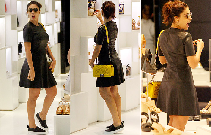 Estilo puro! Juliana Paes aposta em vestido de couro e tênis para passear em shopping carioca
